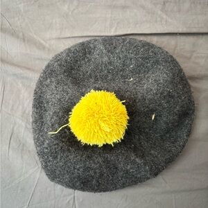 Gray Beret with Yellow Pom Pom